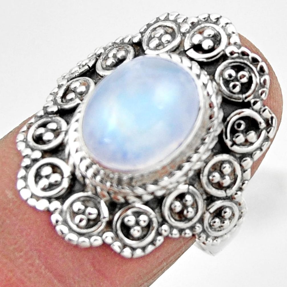 4.15cts solitaire natural rainbow moonstone 925 silver ring size 7 r49428