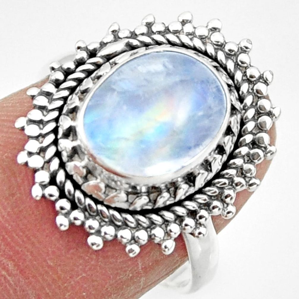 3.96cts solitaire natural rainbow moonstone 925 silver ring size 7 r49442