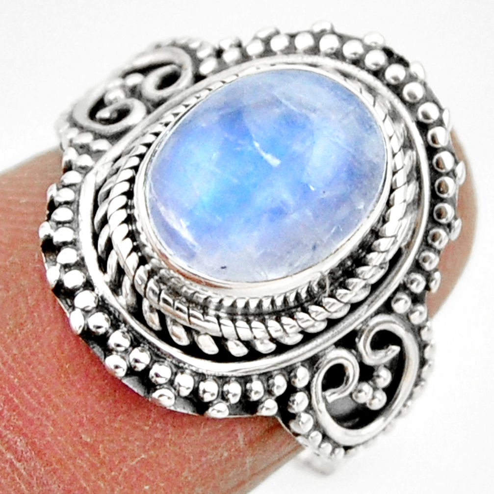 4.18cts solitaire natural rainbow moonstone 925 silver ring size 7 r49445