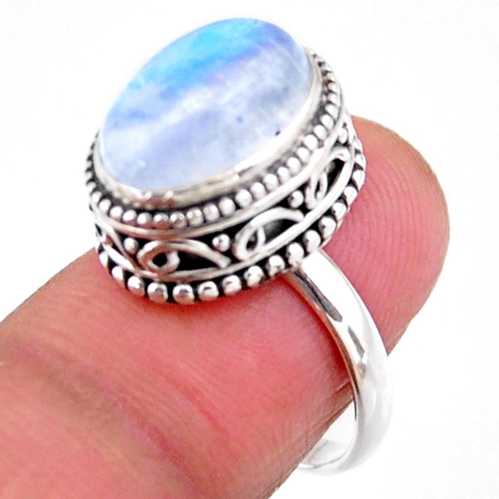 5.30cts solitaire natural rainbow moonstone 925 silver ring size 7 r51391