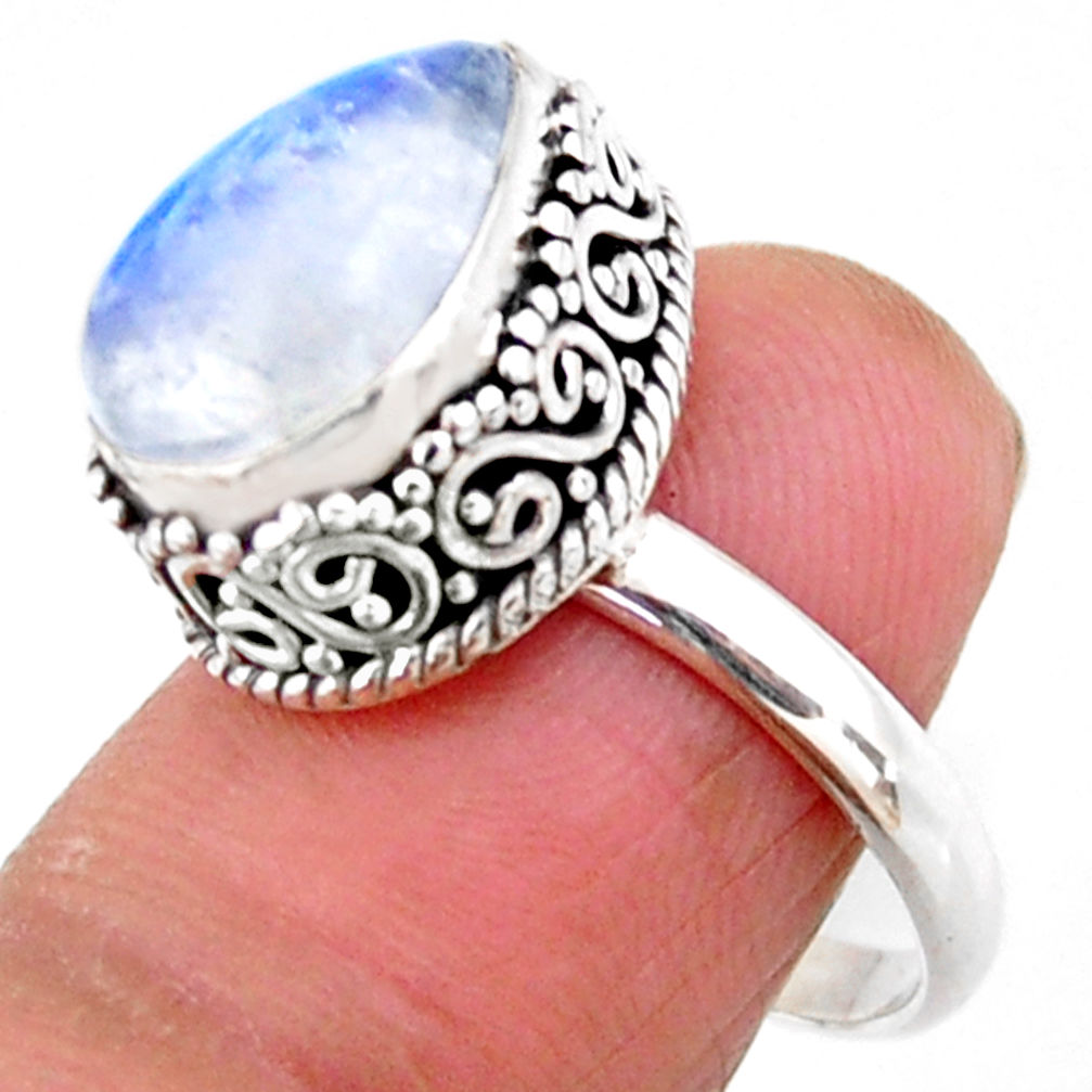 5.31cts solitaire natural rainbow moonstone 925 silver ring size 7 r51422