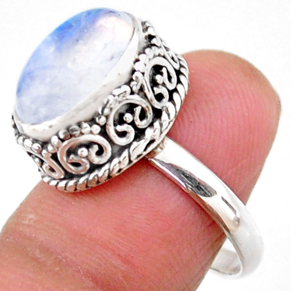5.12cts solitaire natural rainbow moonstone 925 silver ring size 7 r51423