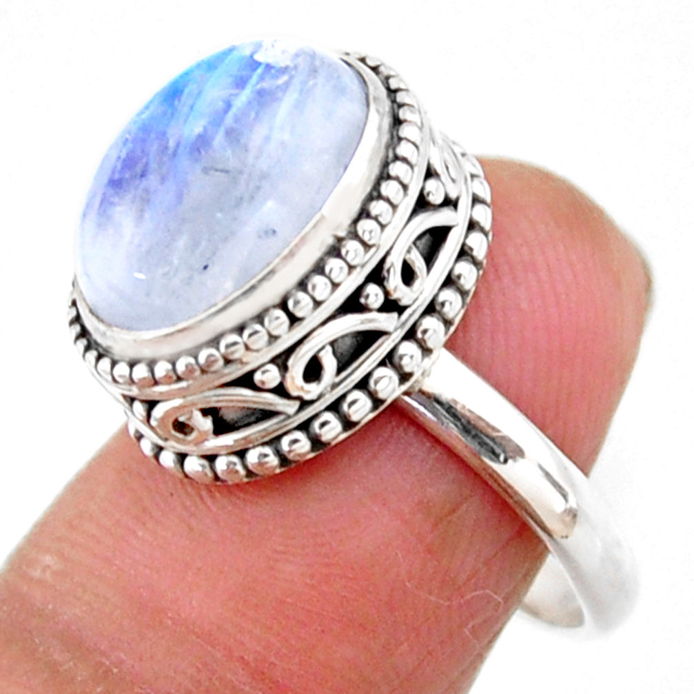 4.82cts solitaire natural rainbow moonstone 925 silver ring size 7 r51433