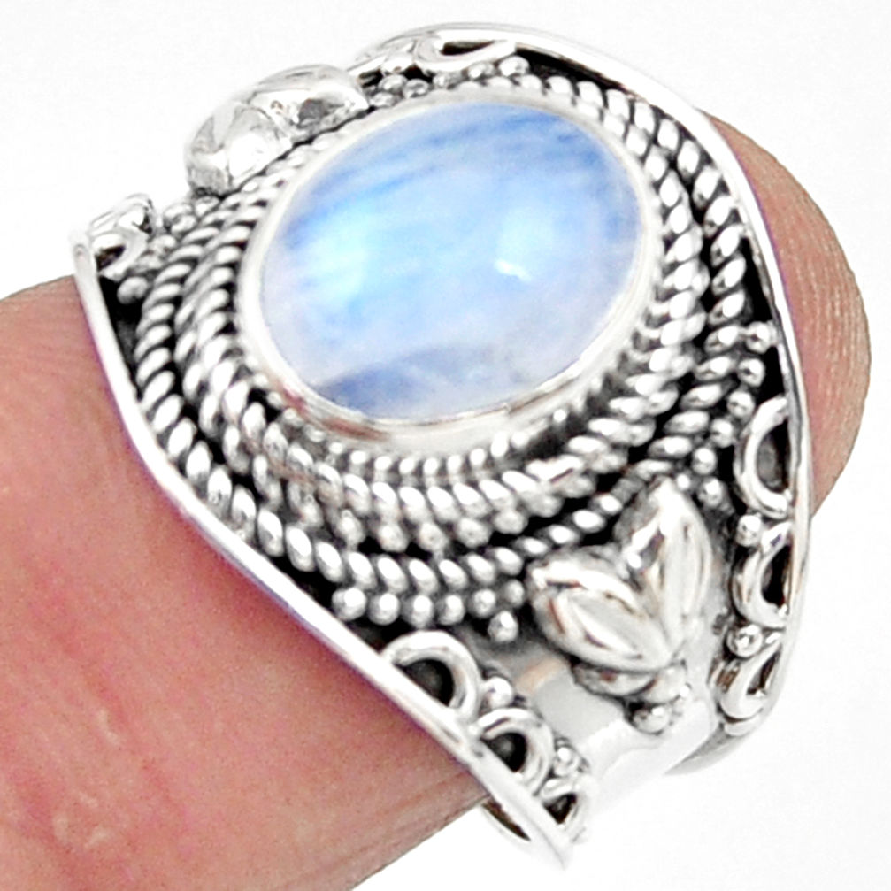 4.38cts solitaire natural rainbow moonstone 925 silver ring size 7 r51935