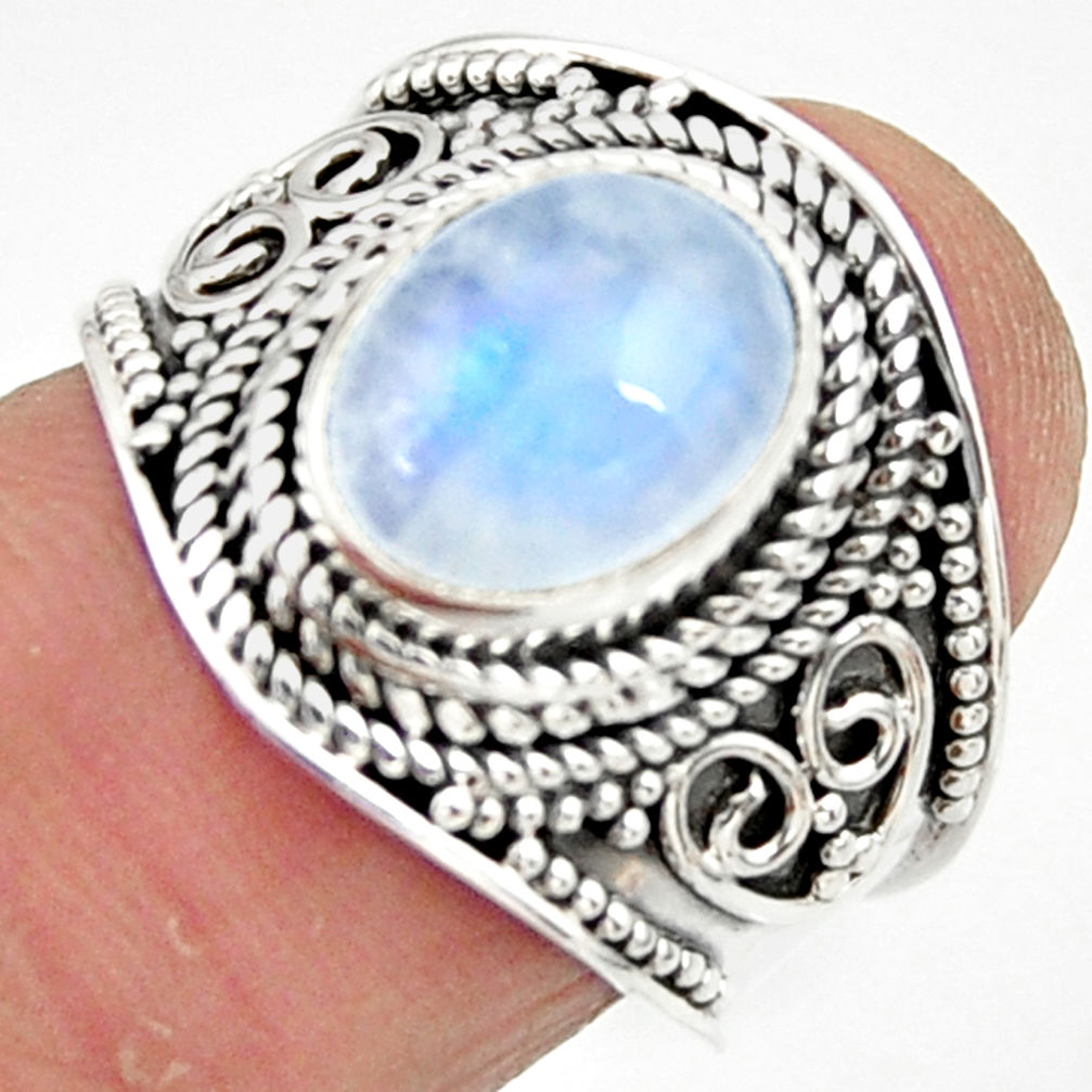 4.21cts solitaire natural rainbow moonstone 925 silver ring size 7 r51948