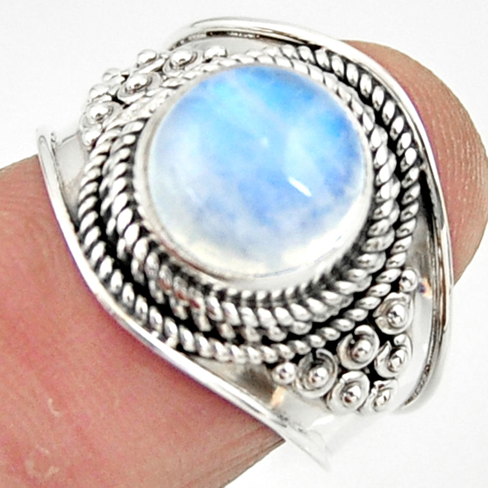 4.52cts solitaire natural rainbow moonstone 925 silver ring size 7 r51949