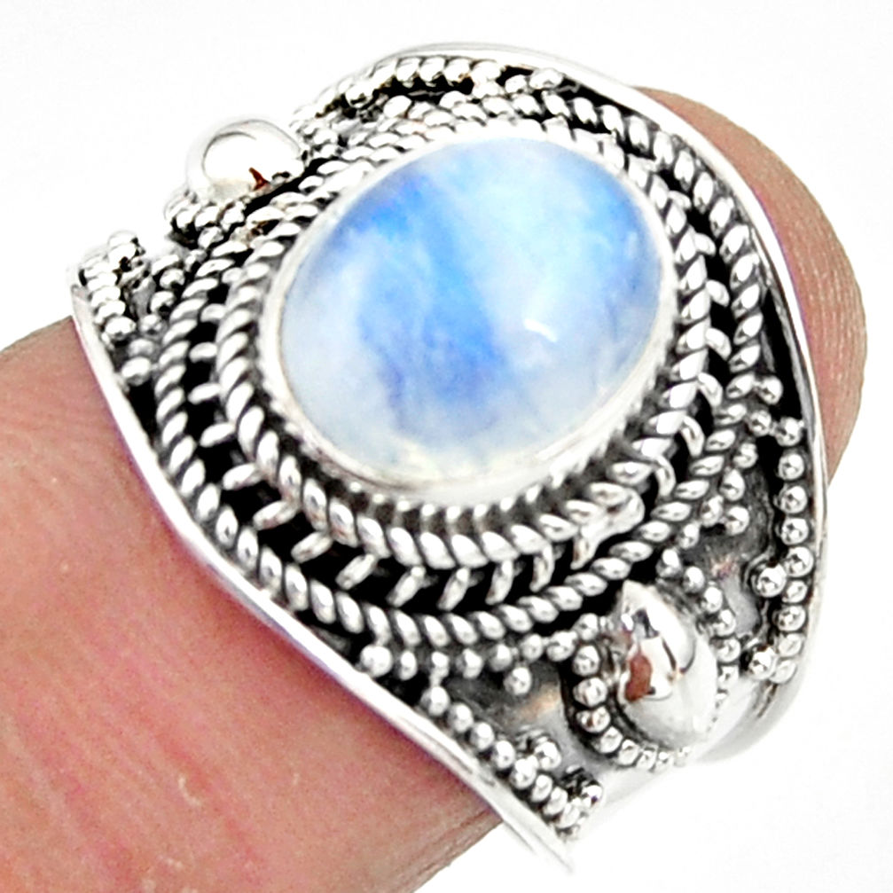 4.52cts solitaire natural rainbow moonstone 925 silver ring size 7 r51951