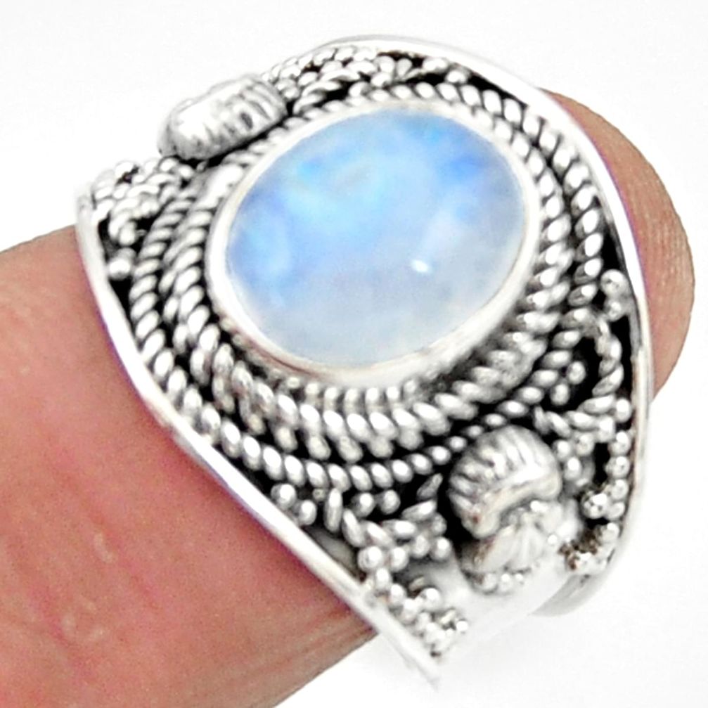 4.30cts solitaire natural rainbow moonstone 925 silver ring size 7 r51956