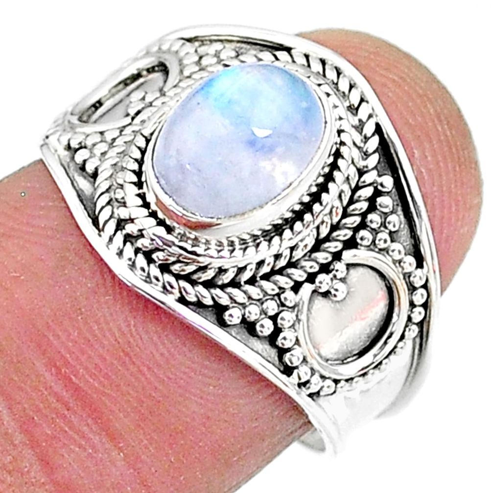 2.17cts solitaire natural rainbow moonstone 925 silver ring size 7 t10064