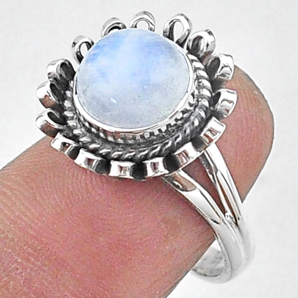 3.14cts solitaire natural rainbow moonstone 925 silver ring size 7 t15519