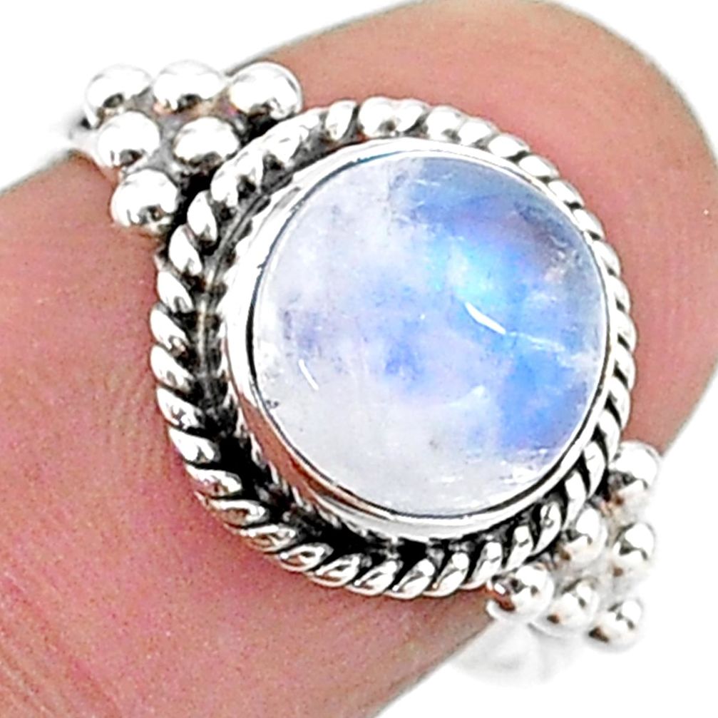 4.75cts solitaire natural rainbow moonstone 925 silver ring size 7 t15776