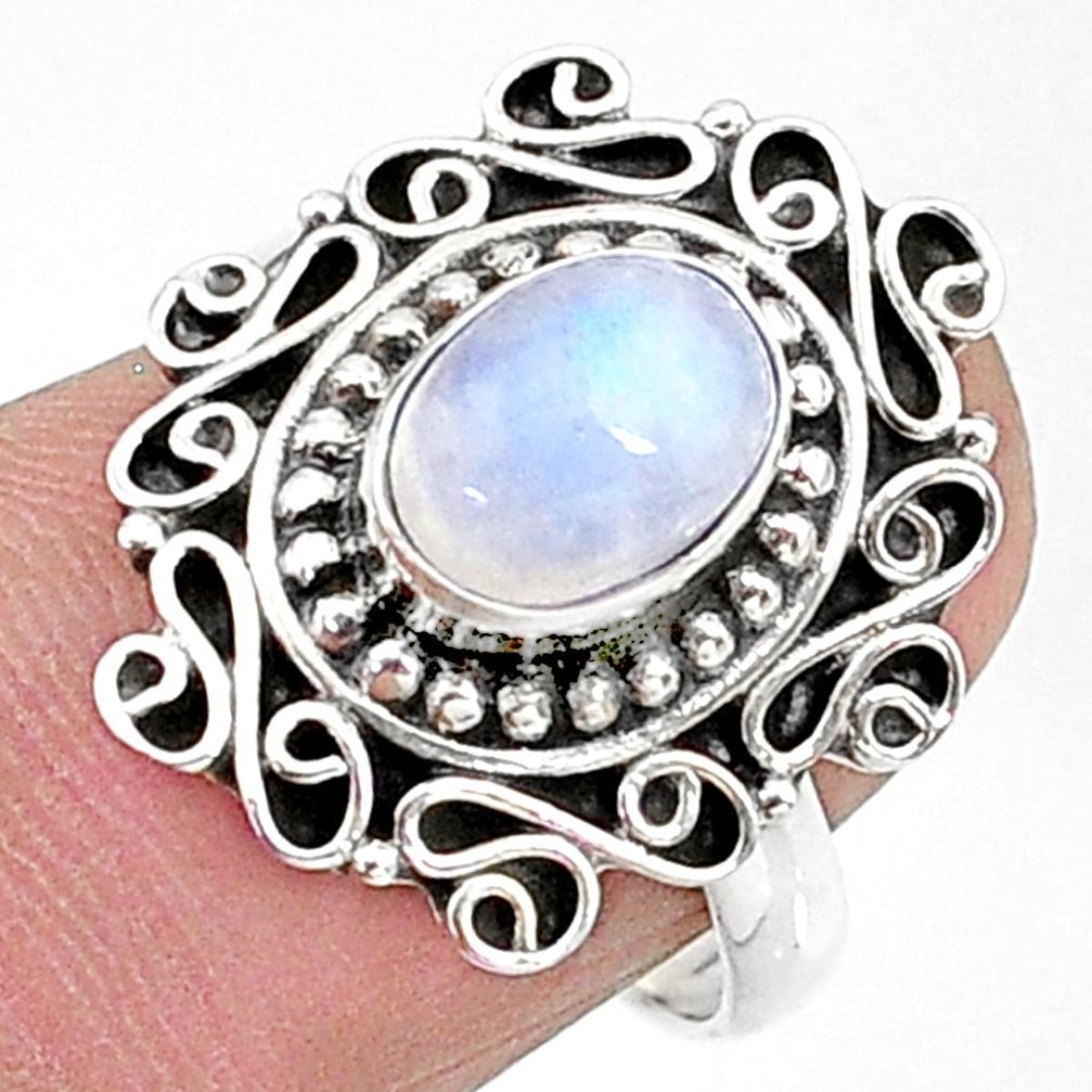 2.08cts solitaire natural rainbow moonstone 925 silver ring size 7 t15813