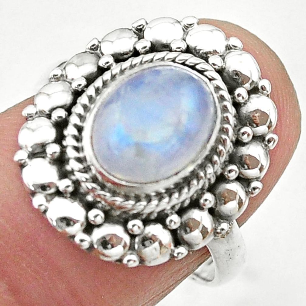 3.14cts solitaire natural rainbow moonstone 925 silver ring size 7 t20079