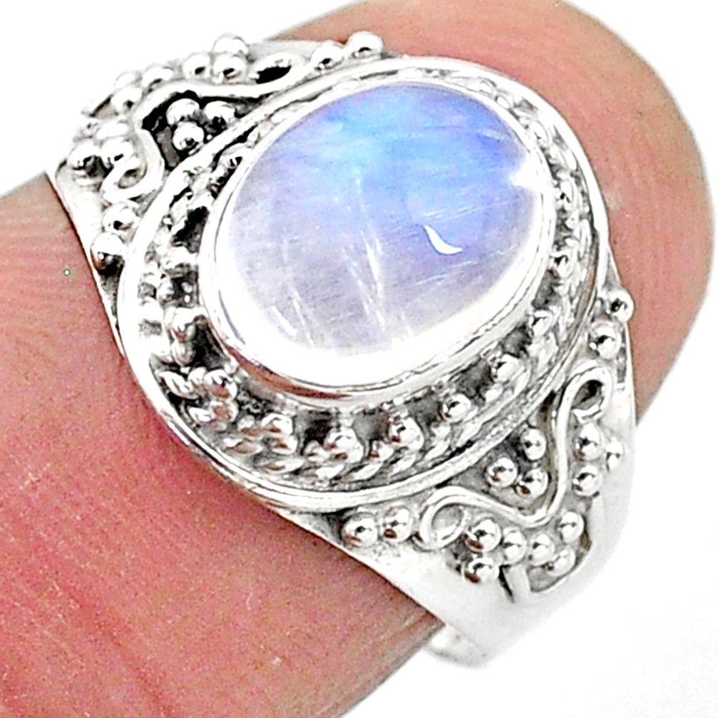 3.06cts solitaire natural rainbow moonstone 925 silver ring size 7 t3538