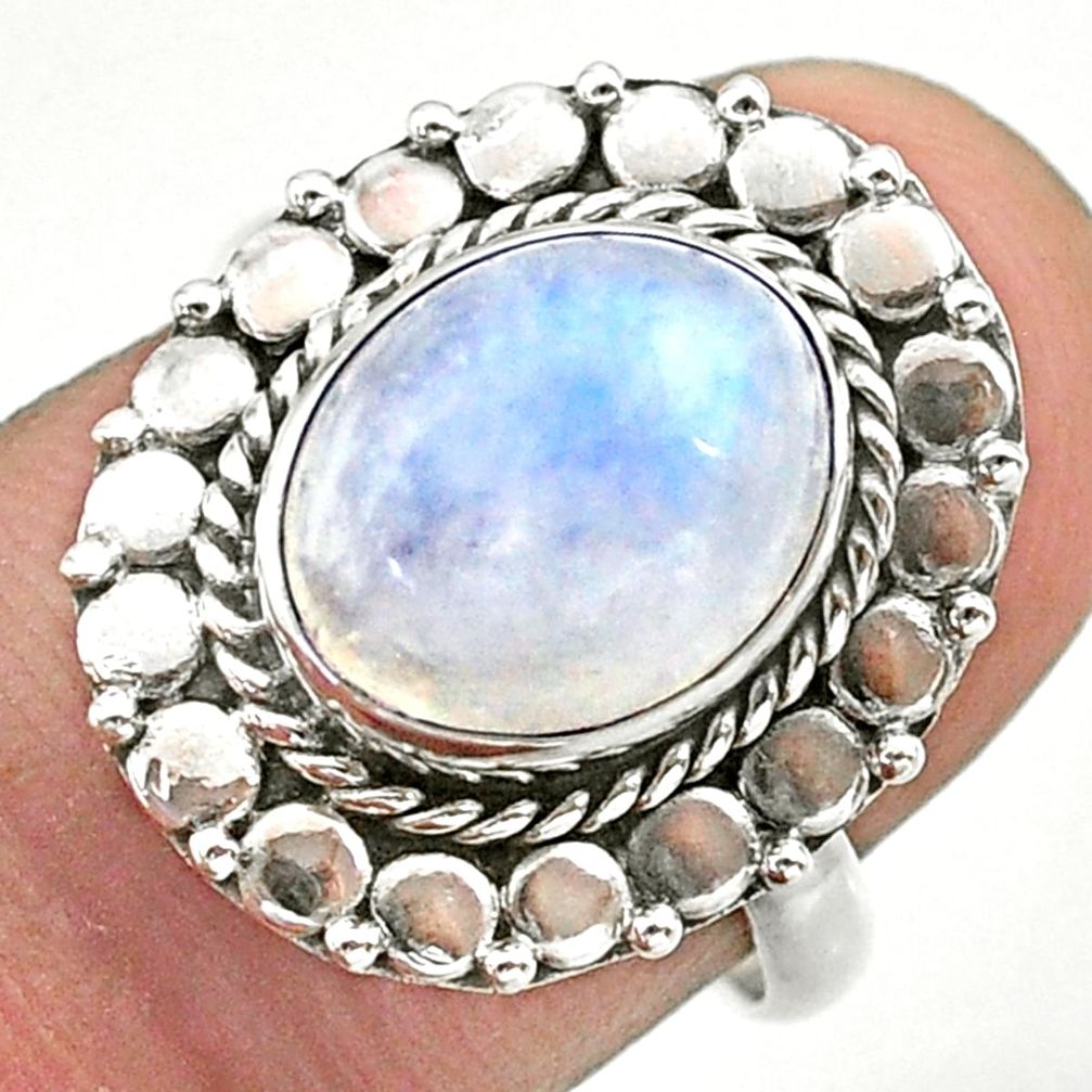 5.14cts solitaire natural rainbow moonstone 925 silver ring size 7 t39856