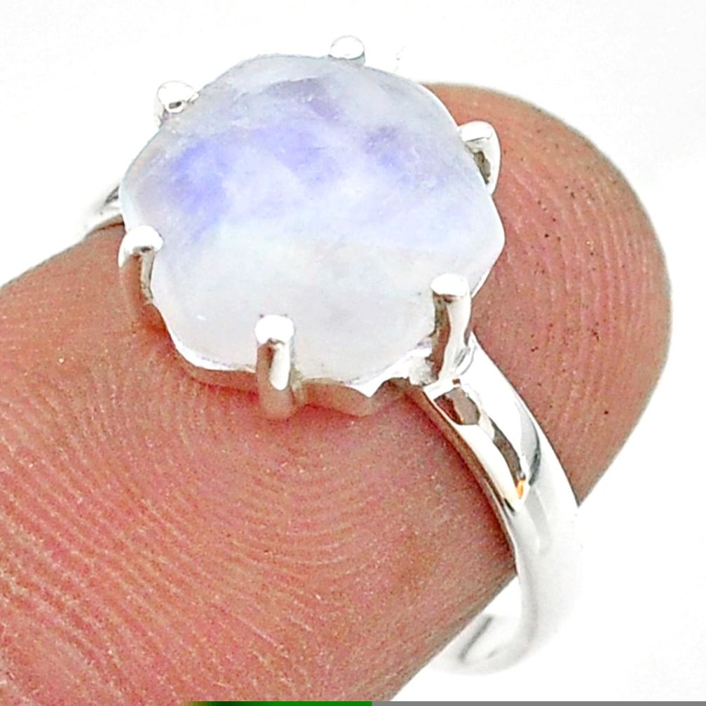 5.09cts solitaire natural rainbow moonstone 925 silver ring size 7 t43042