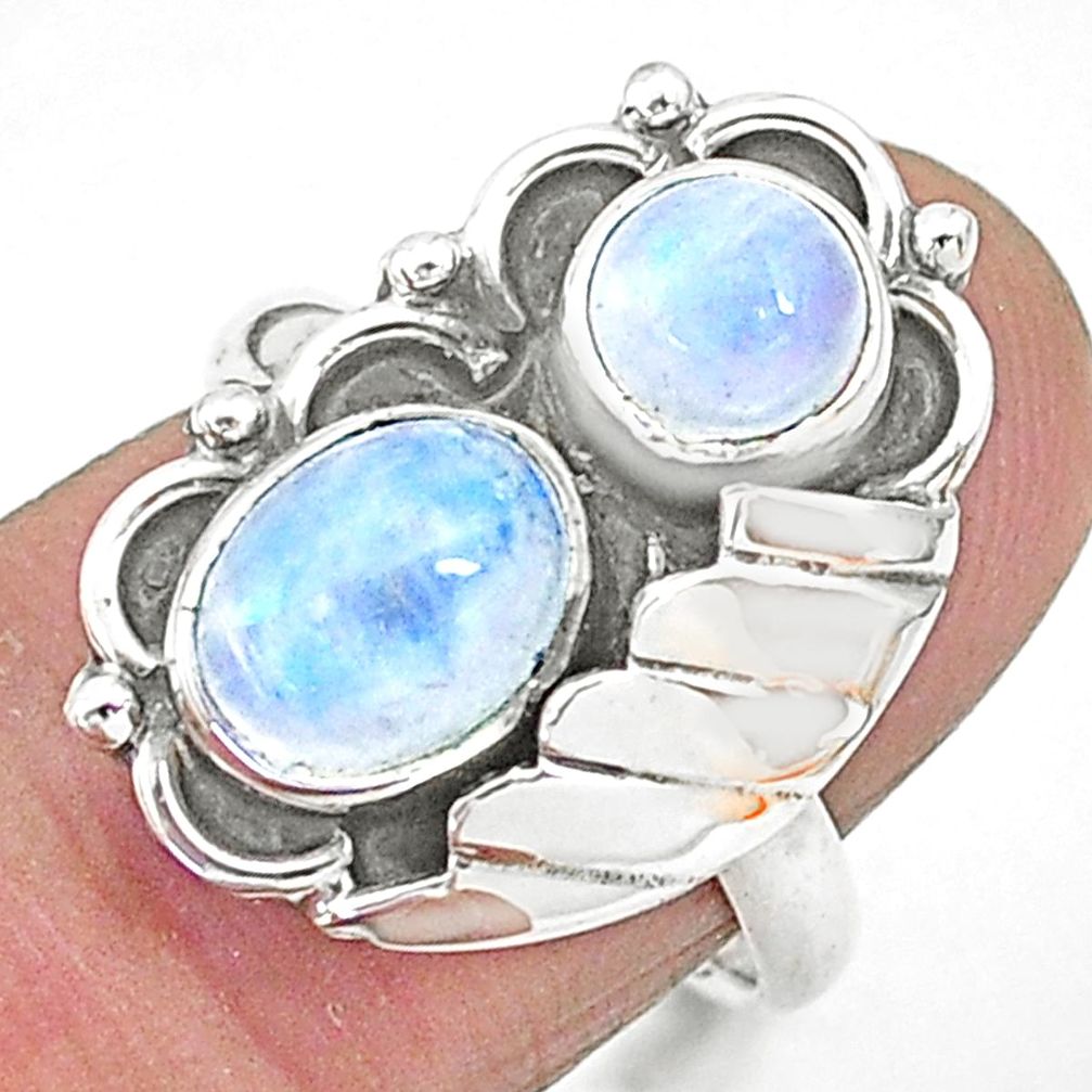 3.68cts solitaire natural rainbow moonstone 925 silver ring size 7 t6439