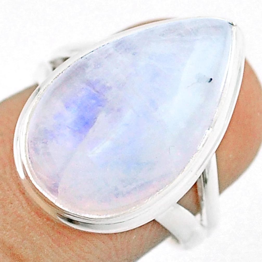 14.21cts solitaire natural rainbow moonstone 925 silver ring size 7 u16975