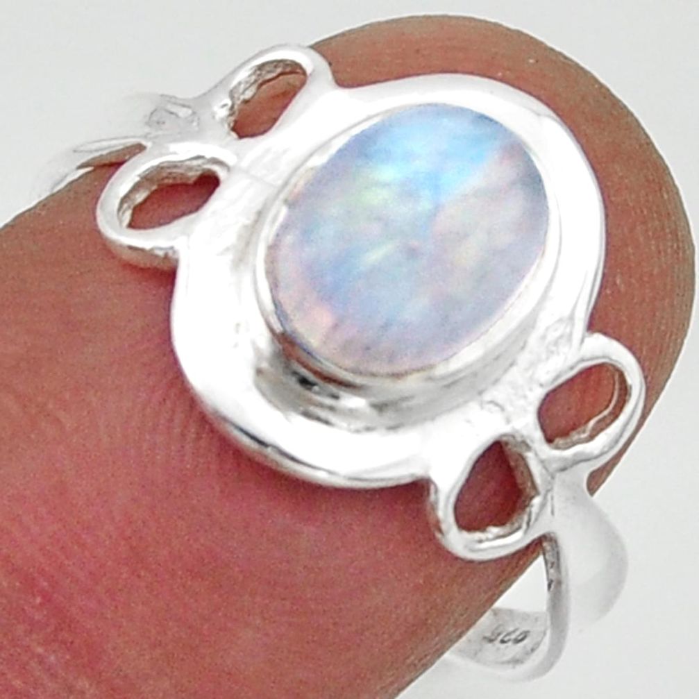 2.60cts solitaire natural rainbow moonstone 925 silver ring size 8 r40519