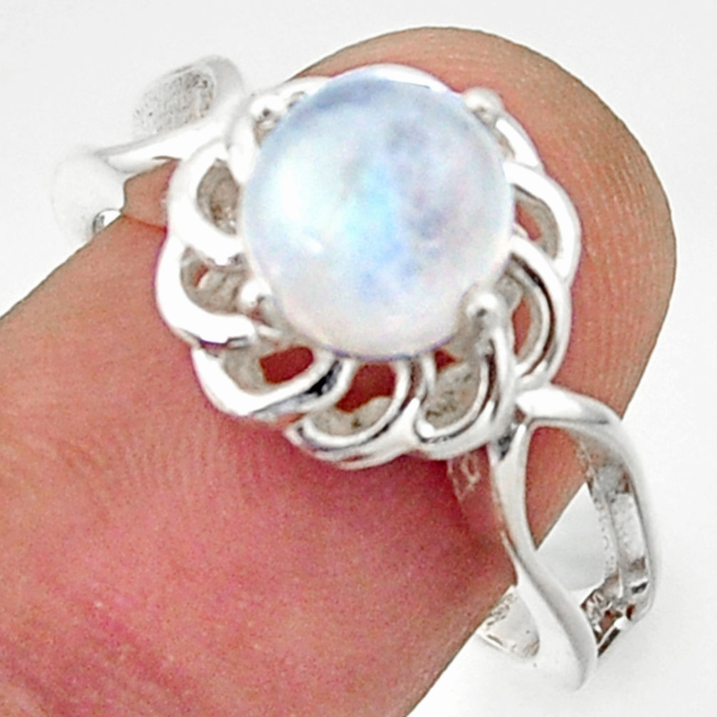 3.48cts solitaire natural rainbow moonstone 925 silver ring size 8 r40678