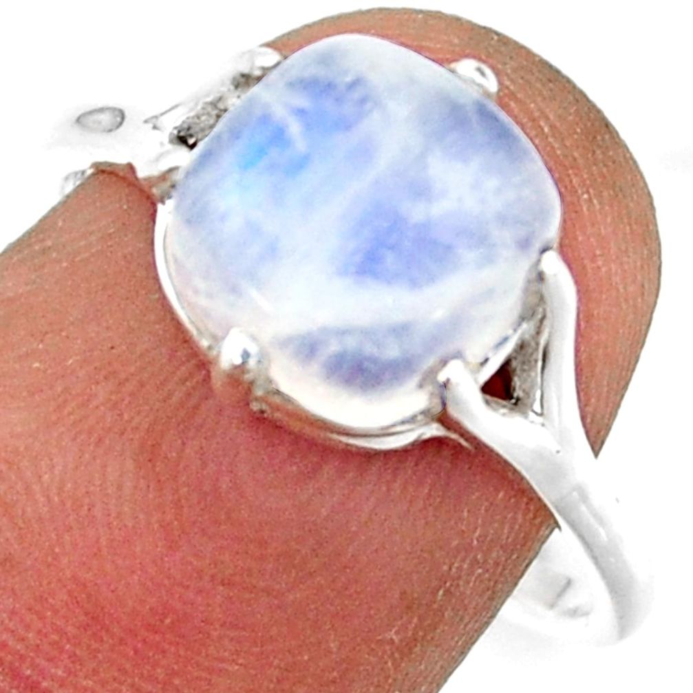 4.91cts solitaire natural rainbow moonstone 925 silver ring size 8 r41937