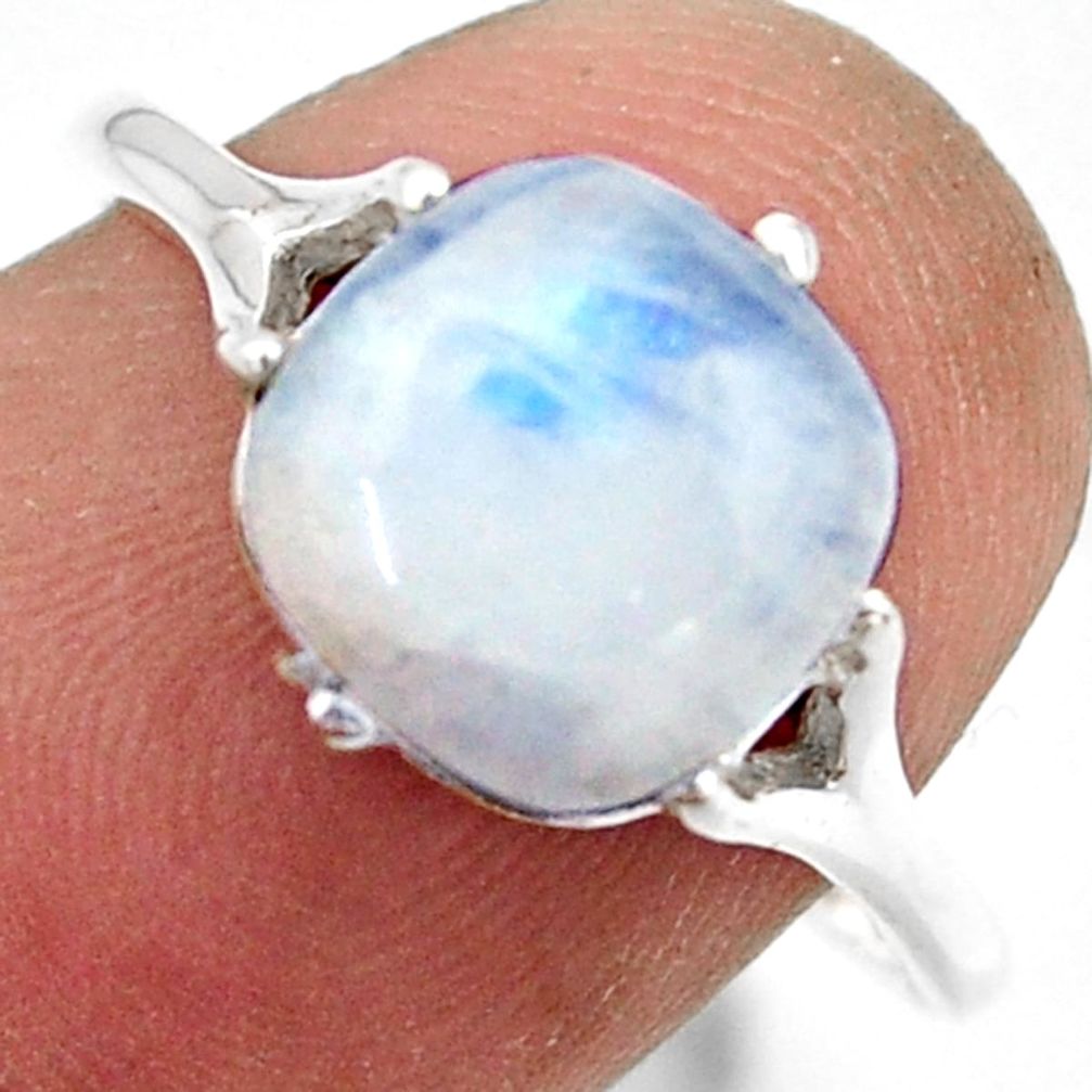 4.91cts solitaire natural rainbow moonstone 925 silver ring size 8 r41939