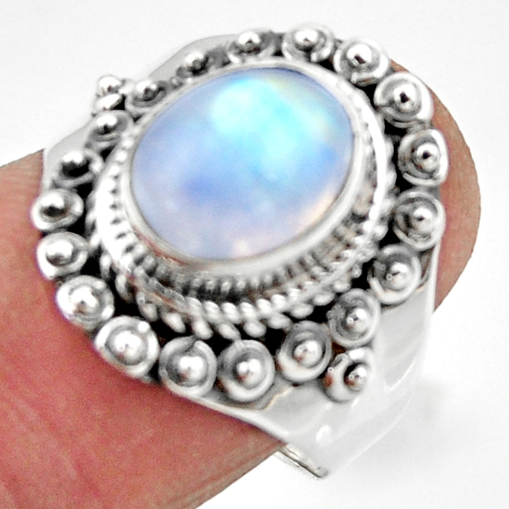 4.08cts solitaire natural rainbow moonstone 925 silver ring size 8 r49434