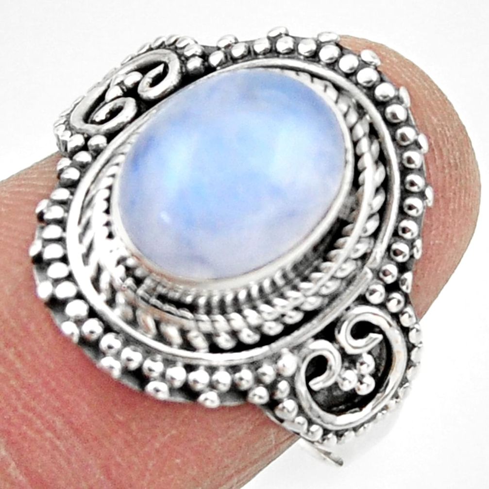 4.27cts solitaire natural rainbow moonstone 925 silver ring size 8 r49451