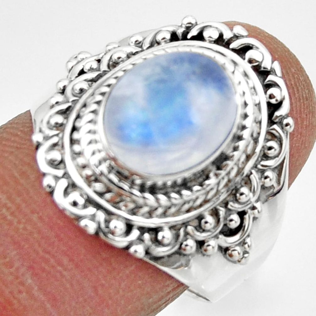 4.06cts solitaire natural rainbow moonstone 925 silver ring size 8 r49454