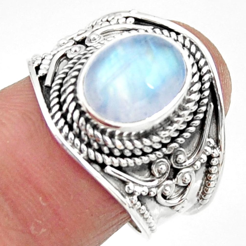 4.38cts solitaire natural rainbow moonstone 925 silver ring size 8 r51933