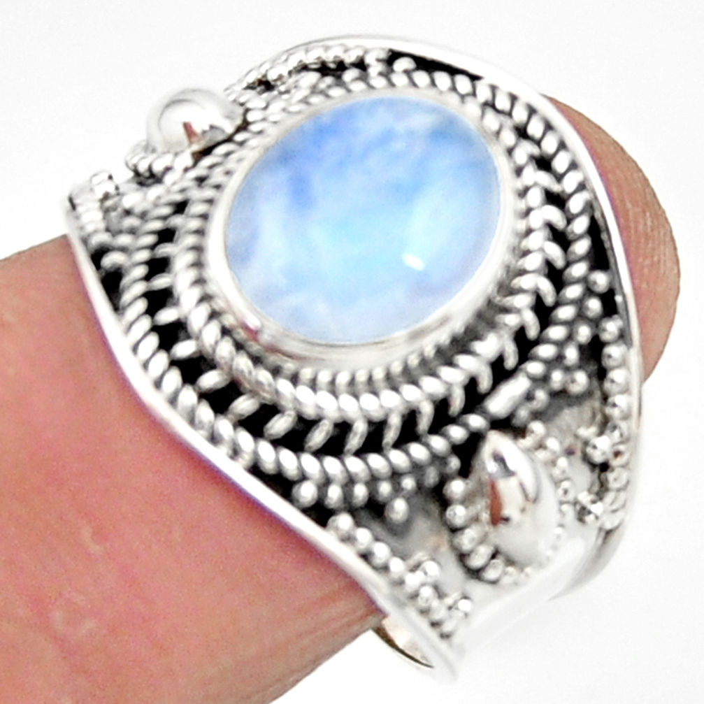 4.38cts solitaire natural rainbow moonstone 925 silver ring size 8 r51943