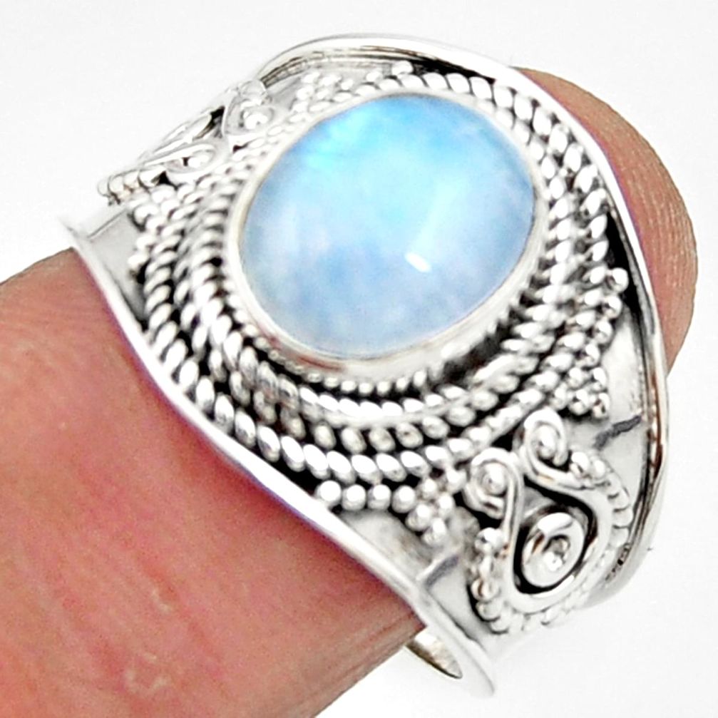 4.38cts solitaire natural rainbow moonstone 925 silver ring size 8 r51945