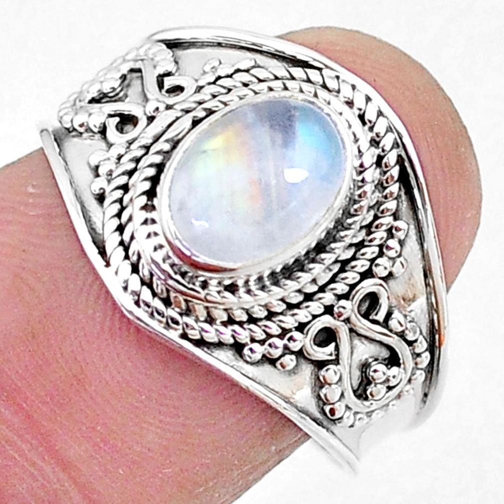 2.09cts solitaire natural rainbow moonstone 925 silver ring size 8 t10089