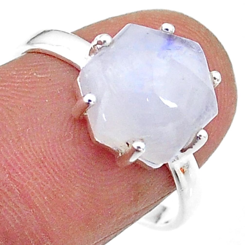 5.44cts solitaire natural rainbow moonstone 925 silver ring size 8 t11140