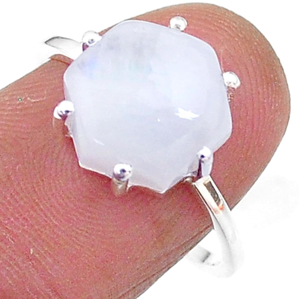 4.84cts solitaire natural rainbow moonstone 925 silver ring size 8 t11159