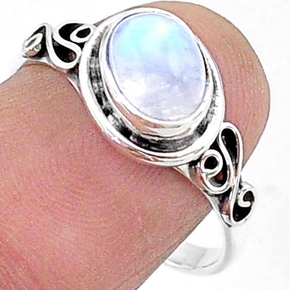 2.42cts solitaire natural rainbow moonstone 925 silver ring size 8 t15678