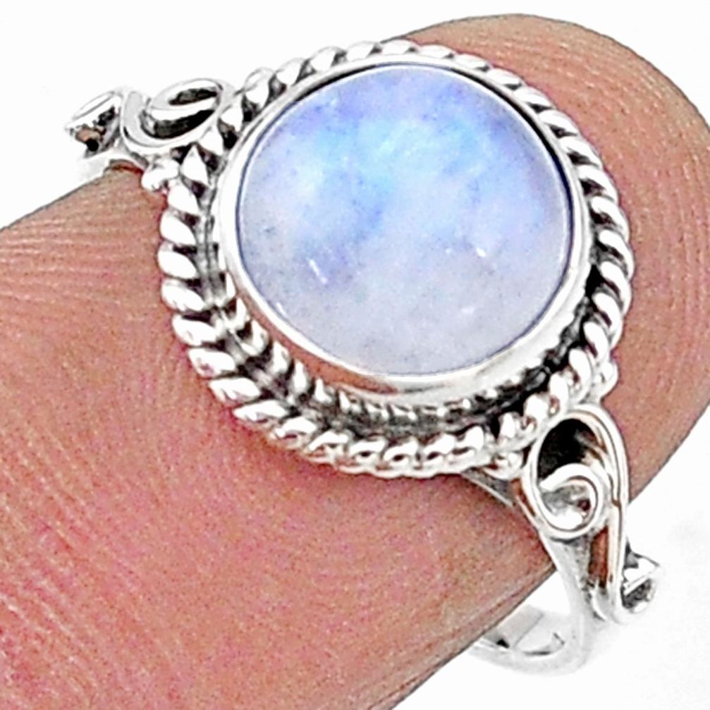 4.87cts solitaire natural rainbow moonstone 925 silver ring size 8 t15714