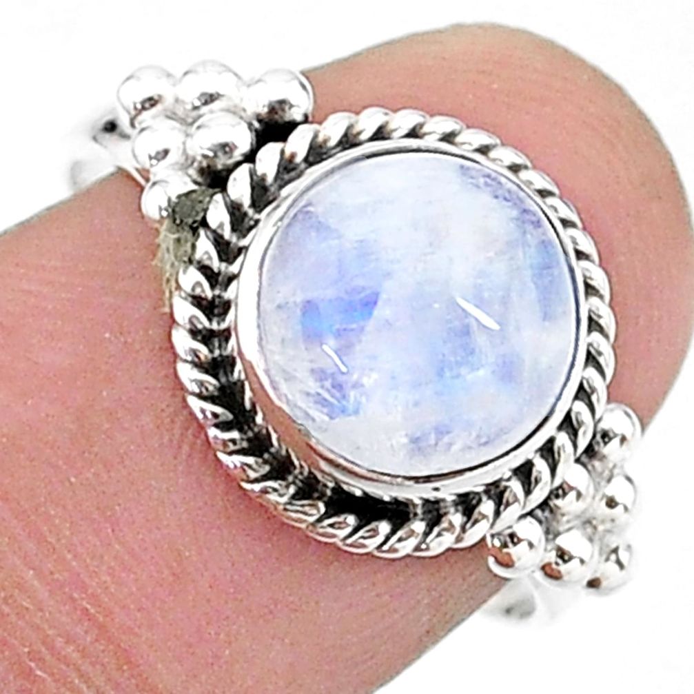 4.71cts solitaire natural rainbow moonstone 925 silver ring size 8 t15777