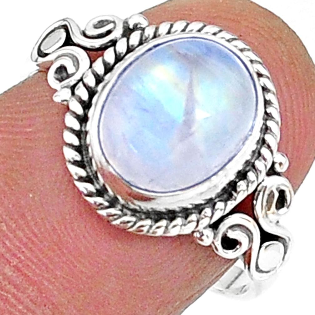 4.06cts solitaire natural rainbow moonstone 925 silver ring size 8 t15860