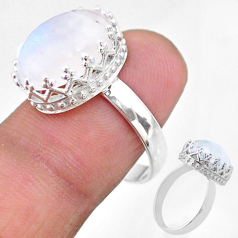 6.57cts solitaire natural rainbow moonstone 925 silver ring size 8 t20427