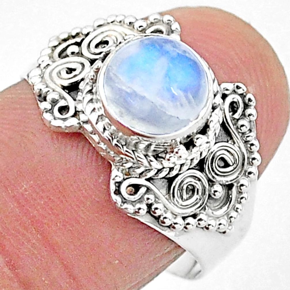 2.43cts solitaire natural rainbow moonstone 925 silver ring size 8 t3549