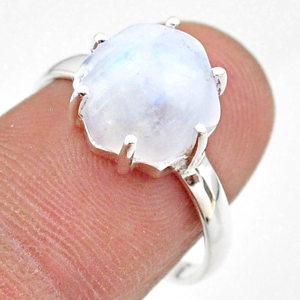 5.45cts solitaire natural rainbow moonstone 925 silver ring size 8 t43025