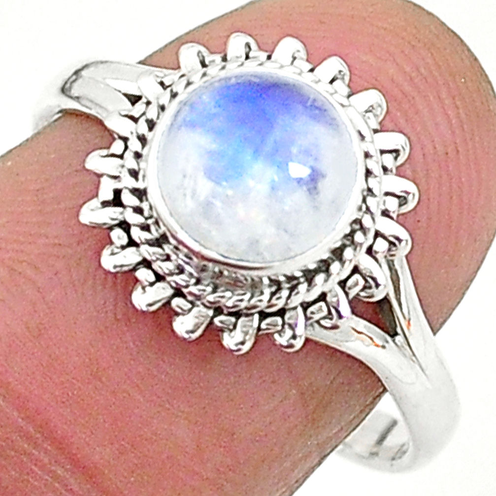 2.58cts solitaire natural rainbow moonstone 925 silver ring size 8 t6579