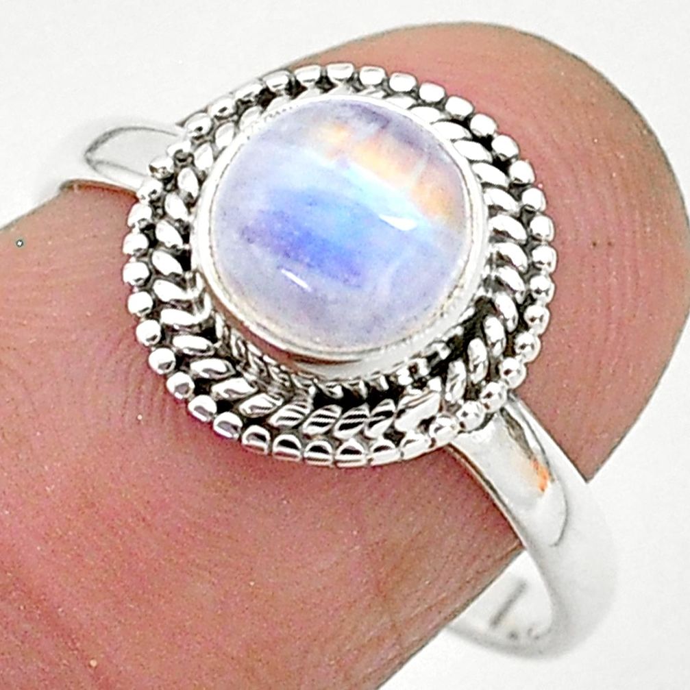 2.57cts solitaire natural rainbow moonstone 925 silver ring size 8 t6606