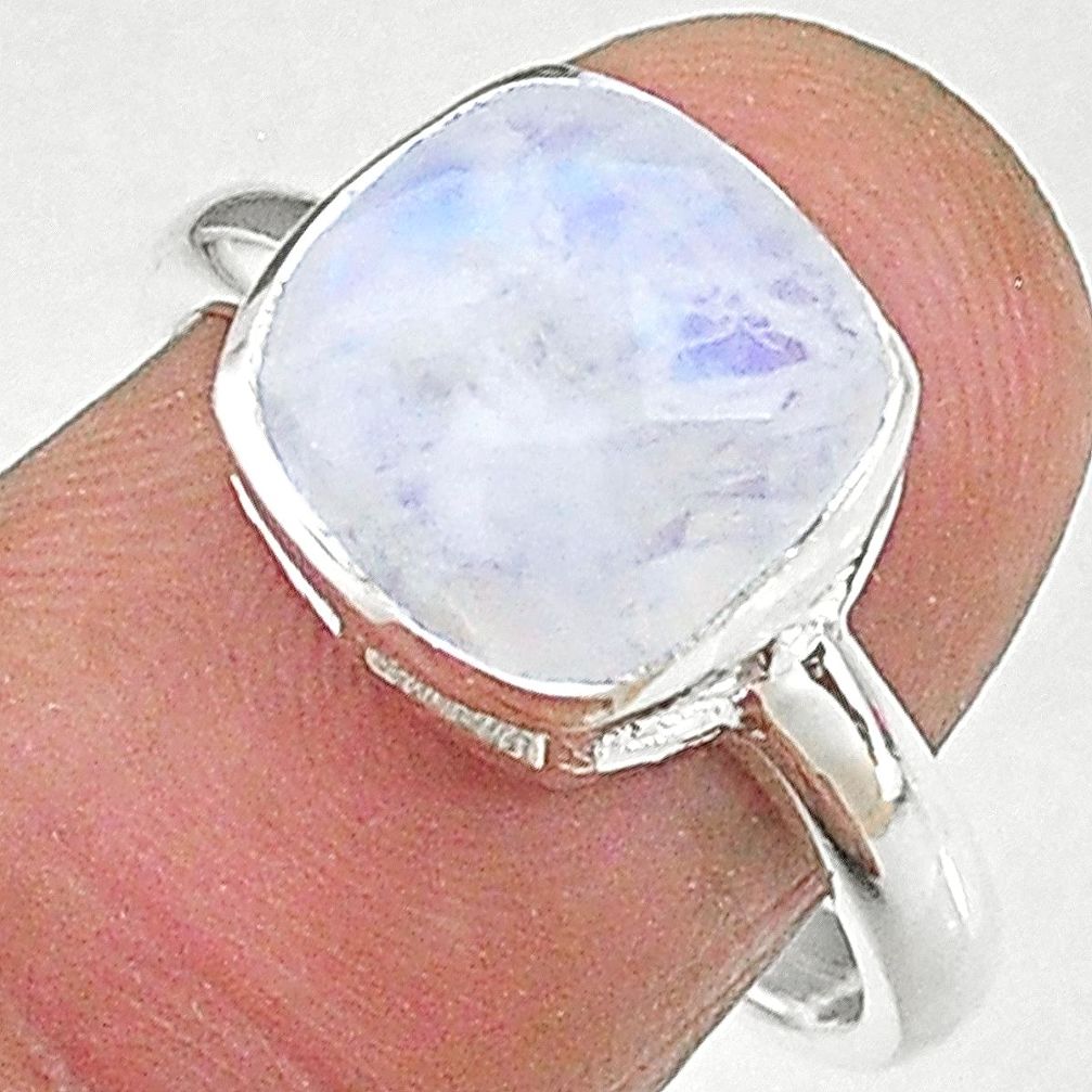 4.77cts solitaire natural rainbow moonstone 925 silver ring size 8 t8228