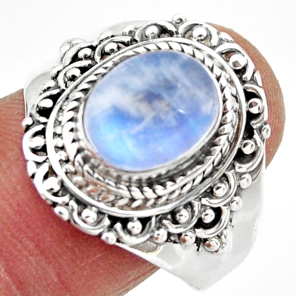 4.28cts solitaire natural rainbow moonstone 925 silver ring size 9 r49439