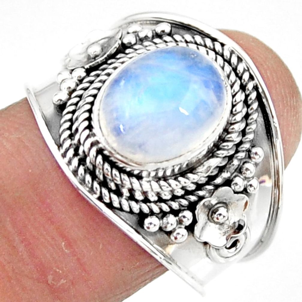 4.55cts solitaire natural rainbow moonstone 925 silver ring size 9 r51936