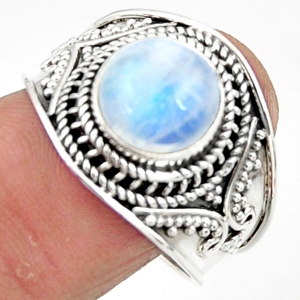 4.93cts solitaire natural rainbow moonstone 925 silver ring size 9 r51958