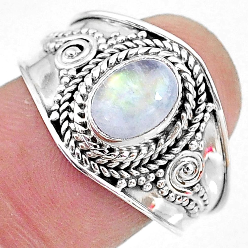 2.09cts solitaire natural rainbow moonstone 925 silver ring size 9 t10081