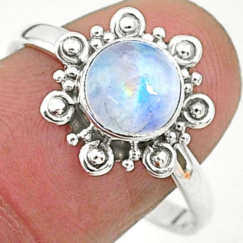 2.45cts solitaire natural rainbow moonstone 925 silver ring size 9 t6573